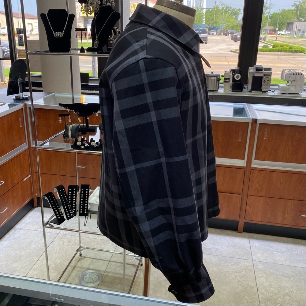 Reversible Check Cotton Burberry Harrington Jacket Black & Gray Men’s Large - Picture 4 of 11
